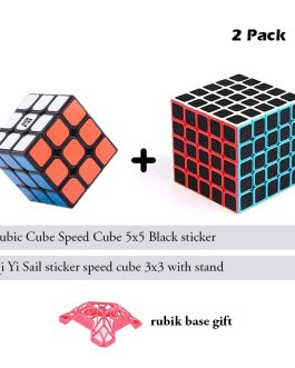 2 pack : Rubik Cube Speed  5×5 Black sticker + Qi Yi Sail sticker speed cube 3×3 + Rubik base gift